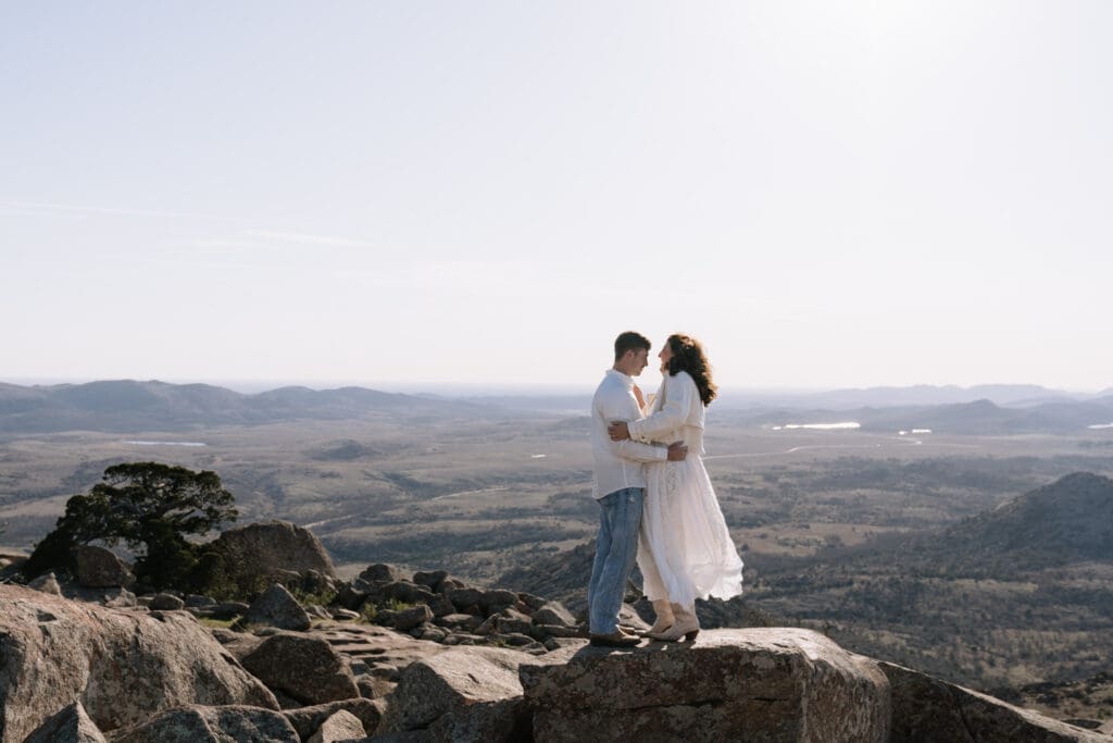 Engagement session at Mt. Scott with golden light and mountain views
