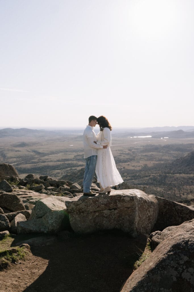 Romantic Oklahoma mountain engagement portraits at Mt. Scott
