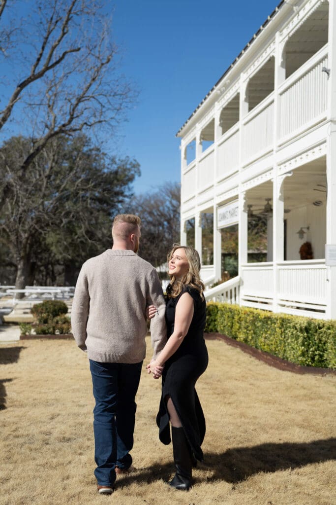 Hybrid film and digital engagement photography in Austin vineyard
