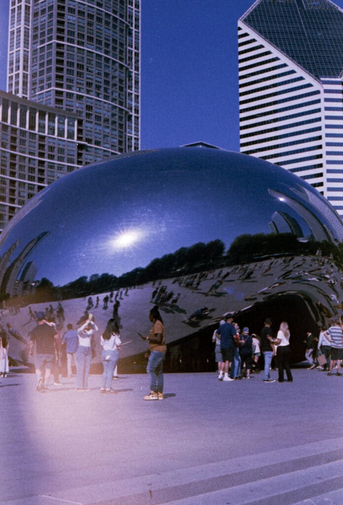A thoughtful, slow-shutter film shot of water movement at Buckingham Fountain in Grant Park.