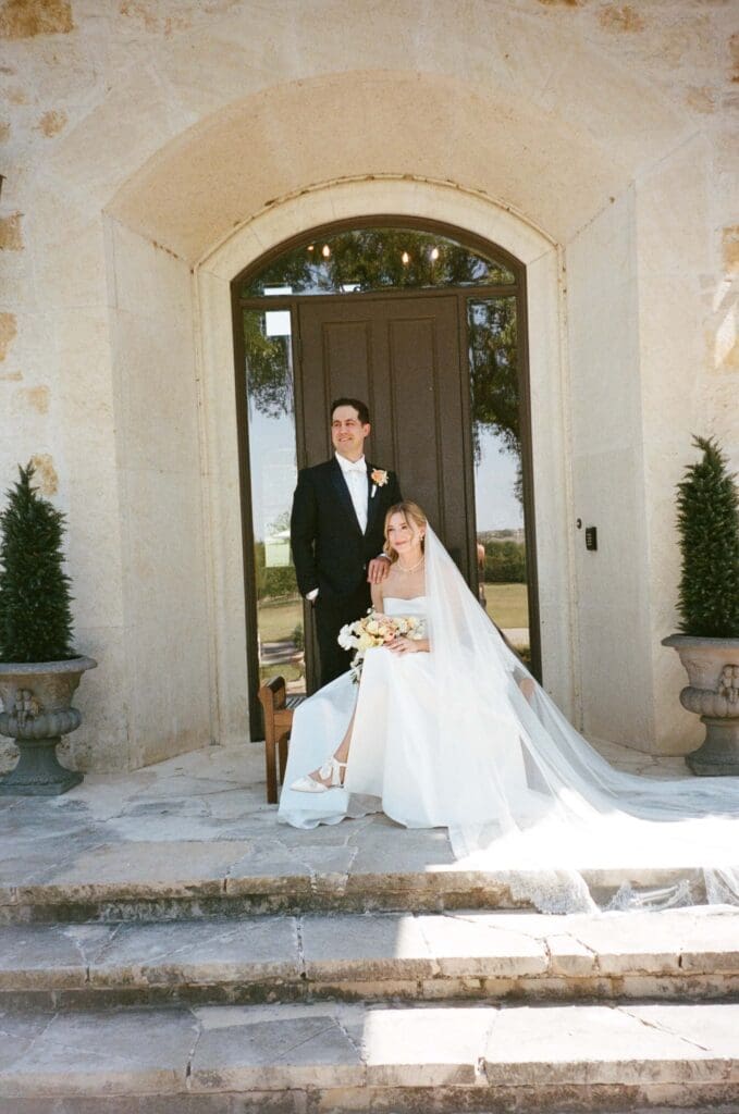 Wedding florals photographed on film at an Austin wedding