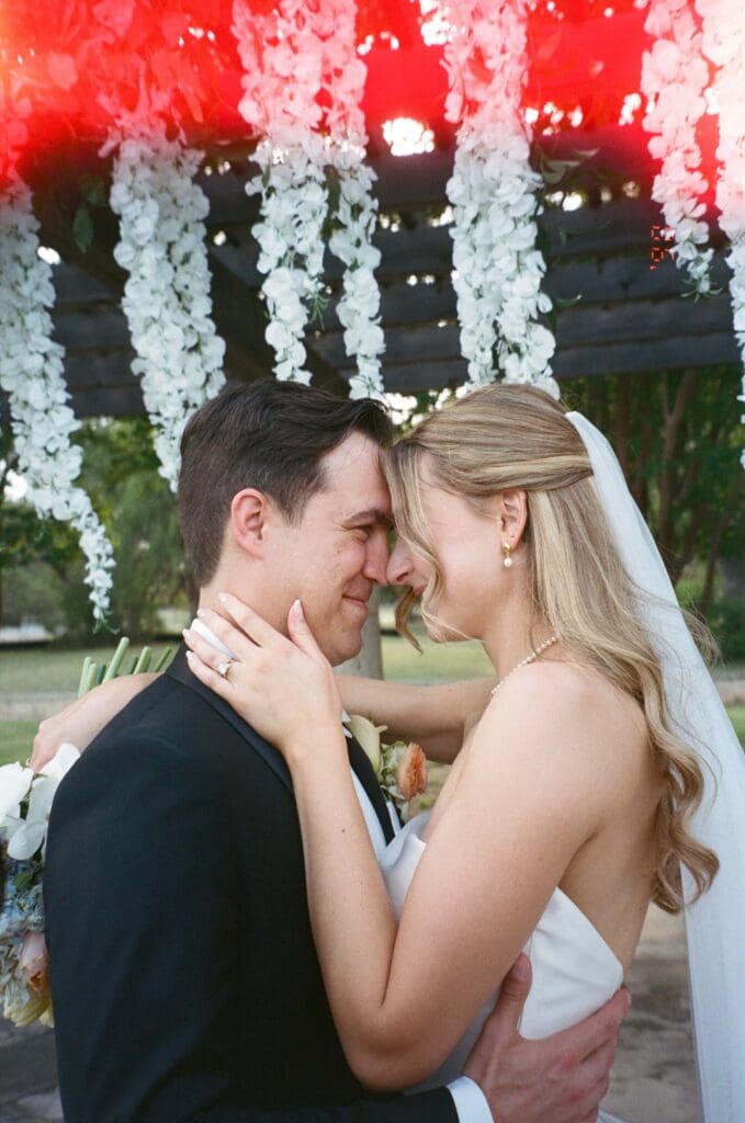 Austin film wedding photographer documenting candid laughter on film