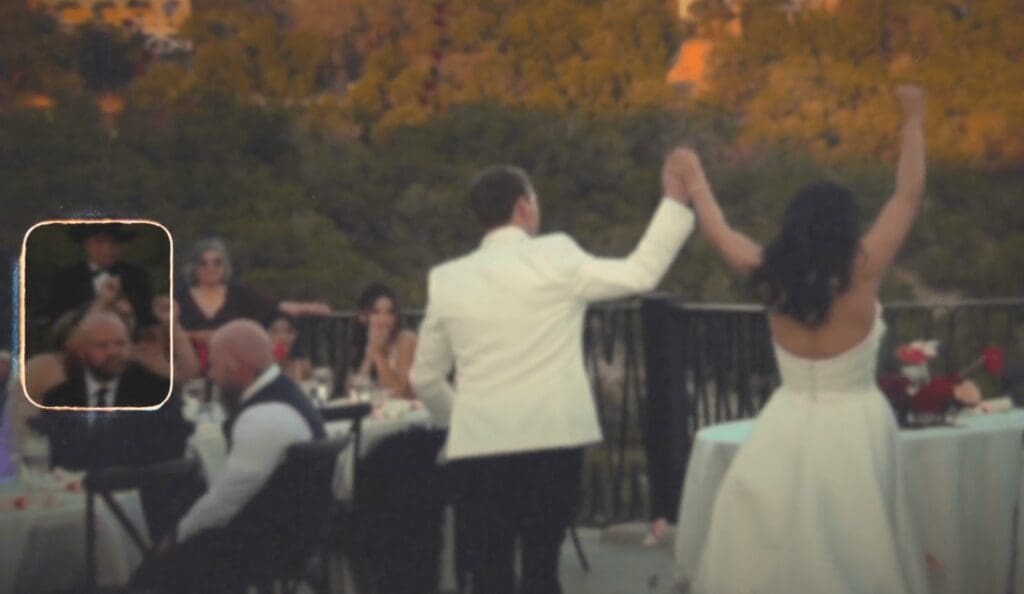 Super 8 wedding video detail of bouquet at Villa Antonia