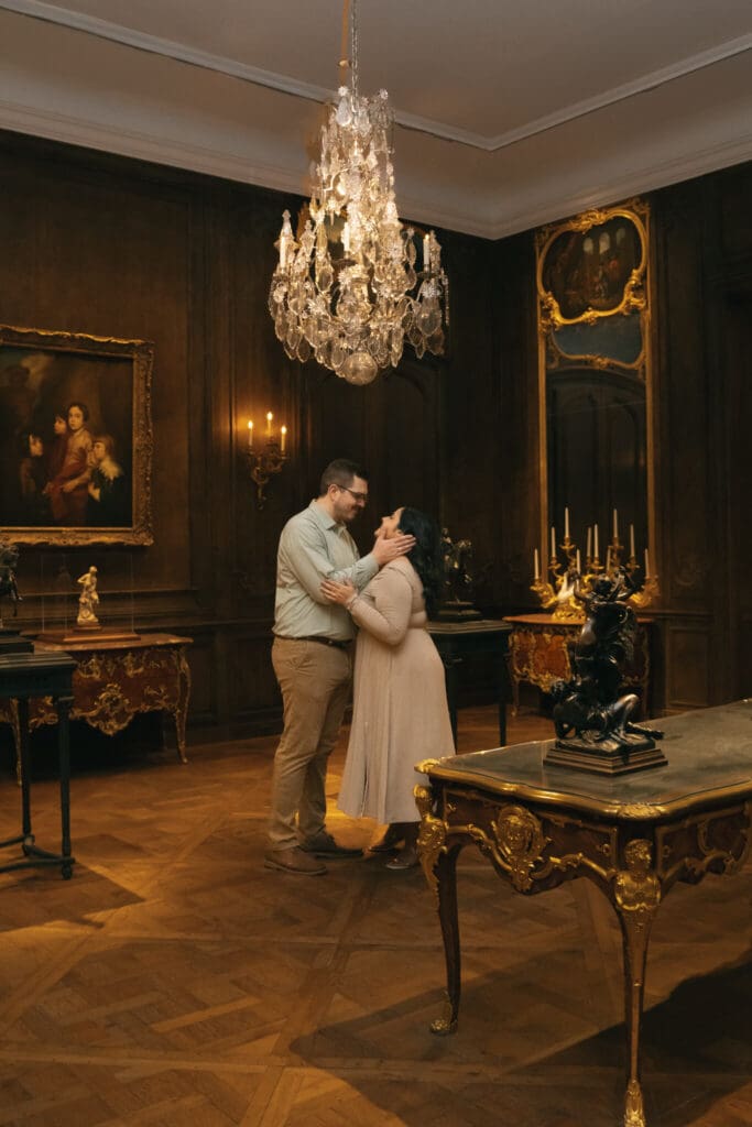 Romantic engagement session at an art gallery in Washington DC

