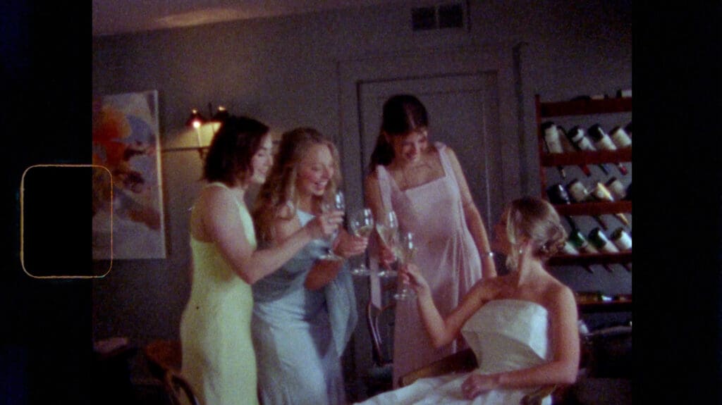 Editorial Super 8 still showing subtle movement and motion blur, evoking a timeless, cinematic wedding moment.
