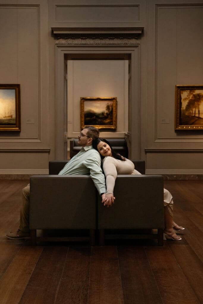 Moody editorial engagement portraits with fine art inspiration

