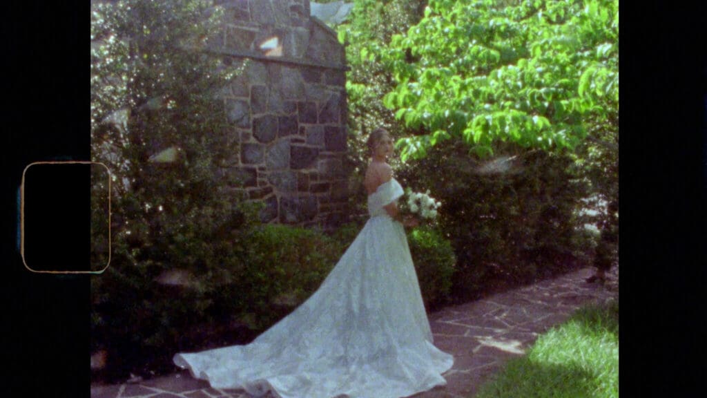 Cinematic Super 8 wedding film still showcasing a Washington DC city backdrop
