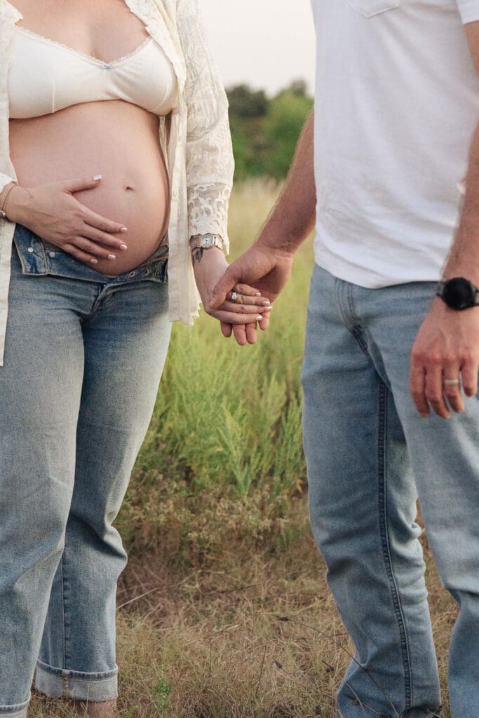 Maternity portraits with soft evening light in the Texas Hill Country near Austin