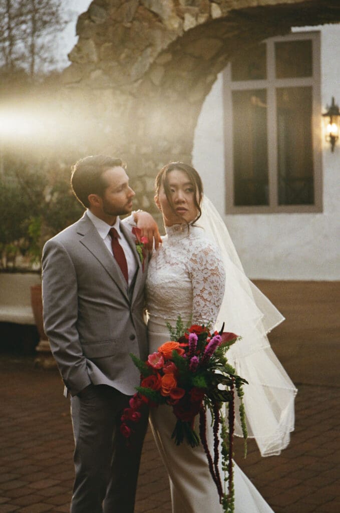 villa antonia winter wedding couple portrait 
