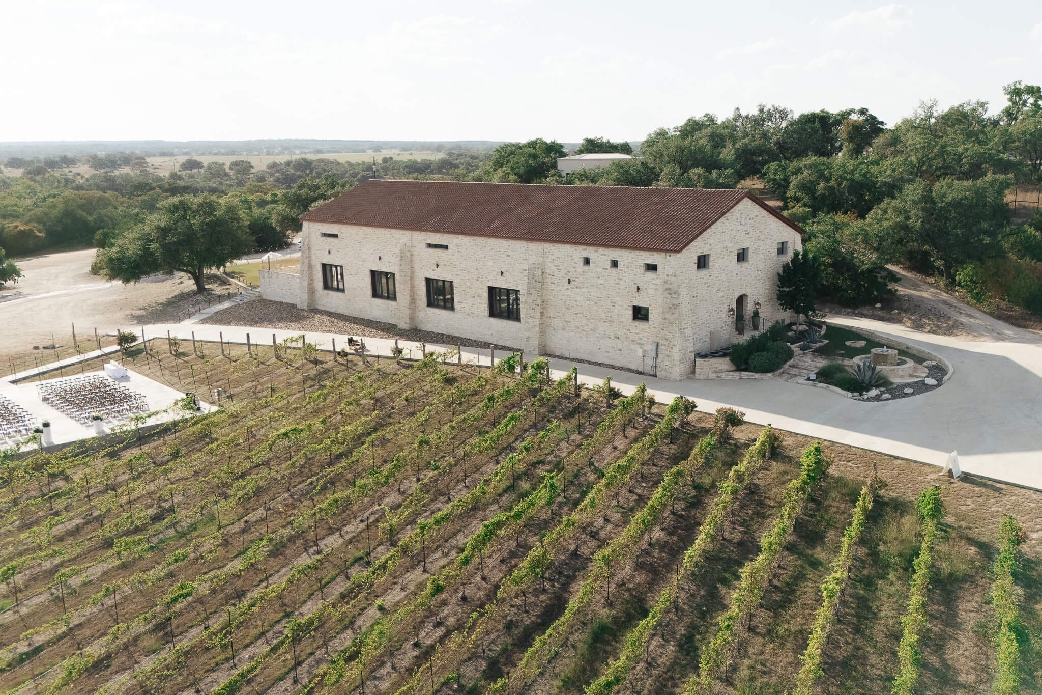 Outdoor ceremony setup at a vineyard wedding in Austin
