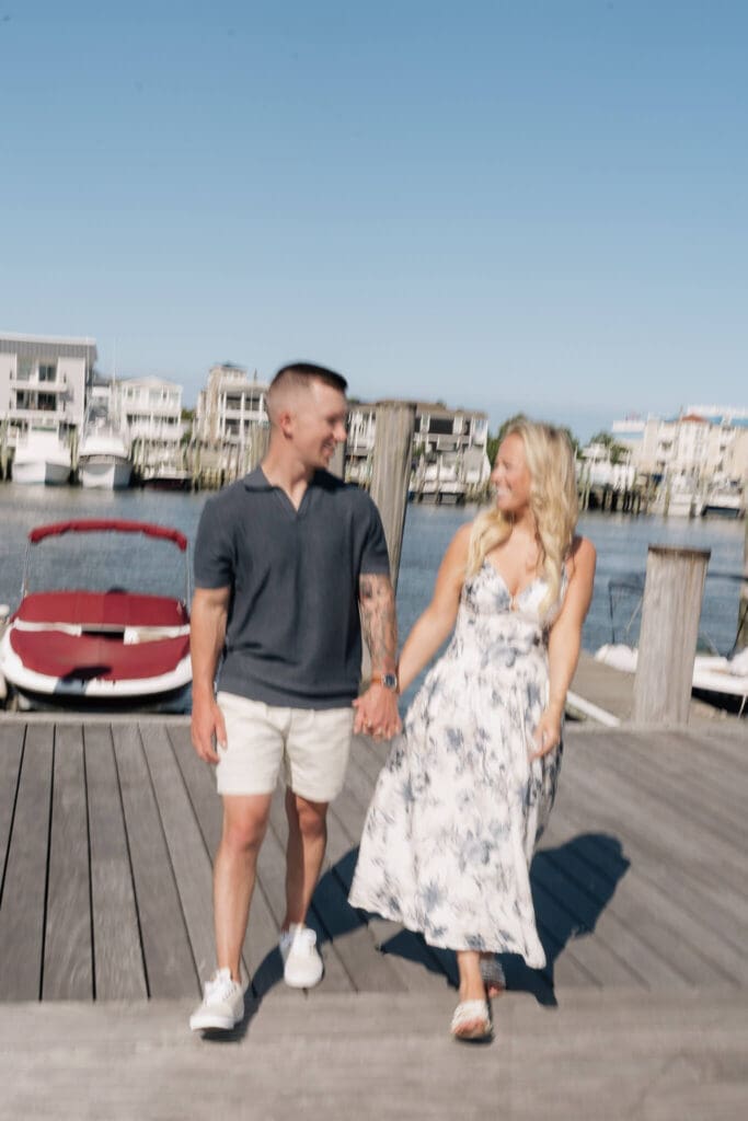 Engagement photos captured at Canalfront Park in Lewes Delaware