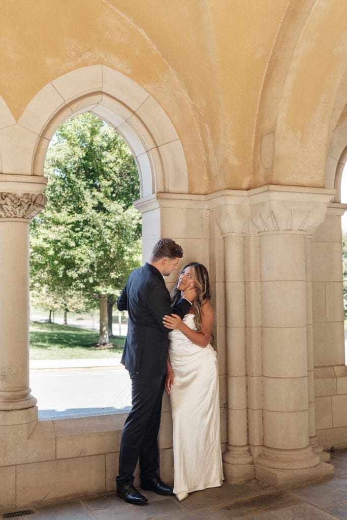     Elegant couple portraits outside the National Cathedral in Washington DC