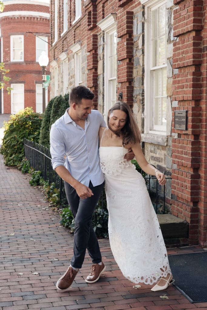 Editorial inspired engagement portrait in historic downtown Georgetown