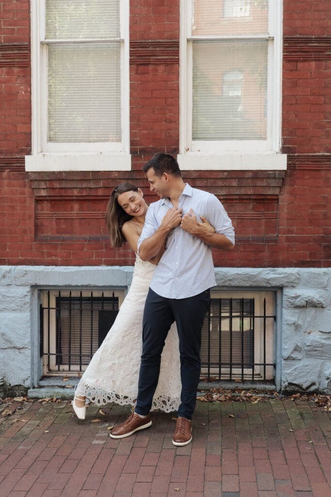 35mm film photograph of couple walking through Georgetown side streets