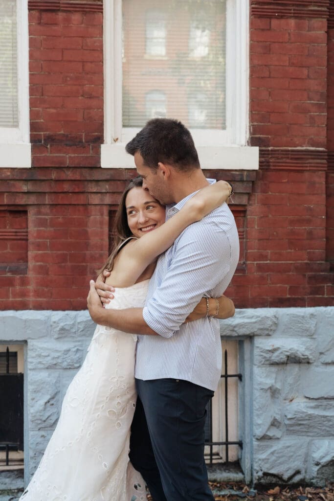 Georgetown DC engagement photos in a historic brick alleyway