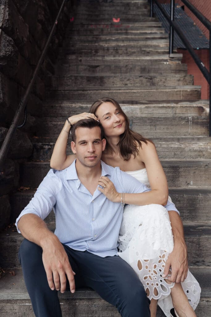Romantic engagement portrait with editorial flair in Georgetown DC