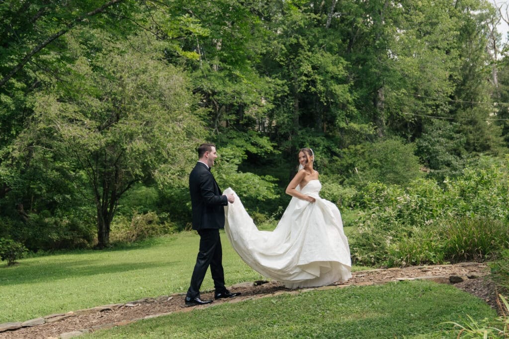 Spring garden wedding at Airlie with colorful floral arrangements