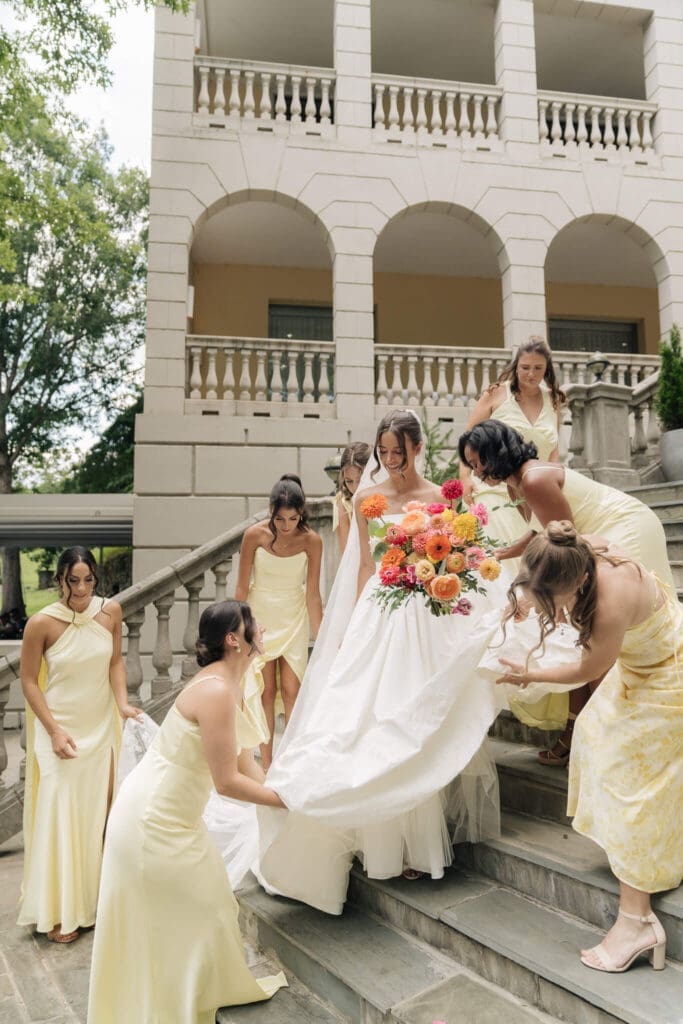 Couple celebrating during outdoor ceremony recessional