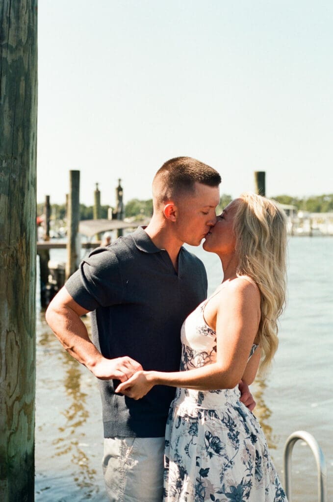 Editorial waterfront engagement session photographed in Lewes Delaware