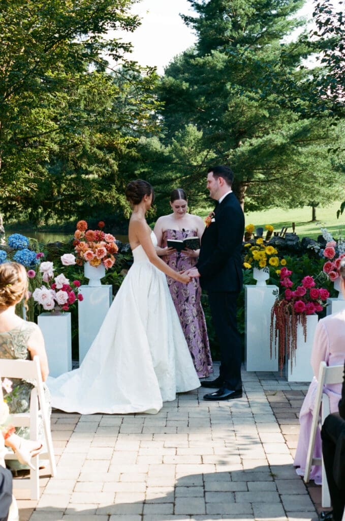Wedding guests enjoying outdoor cocktail hour in Virginia
