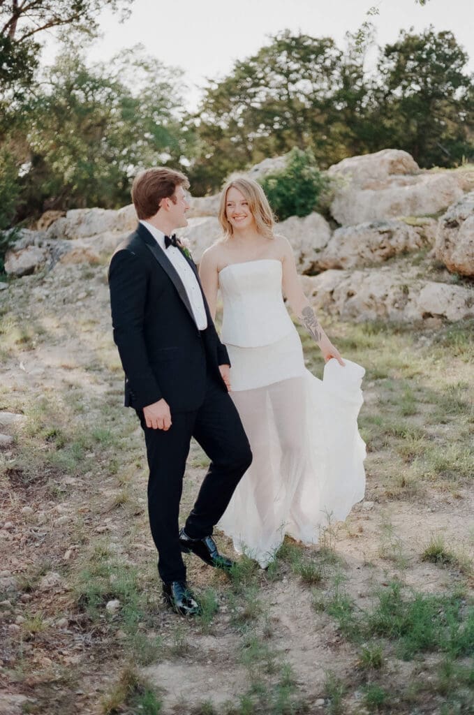 Couple exchanging vows during an outdoor spring ceremony