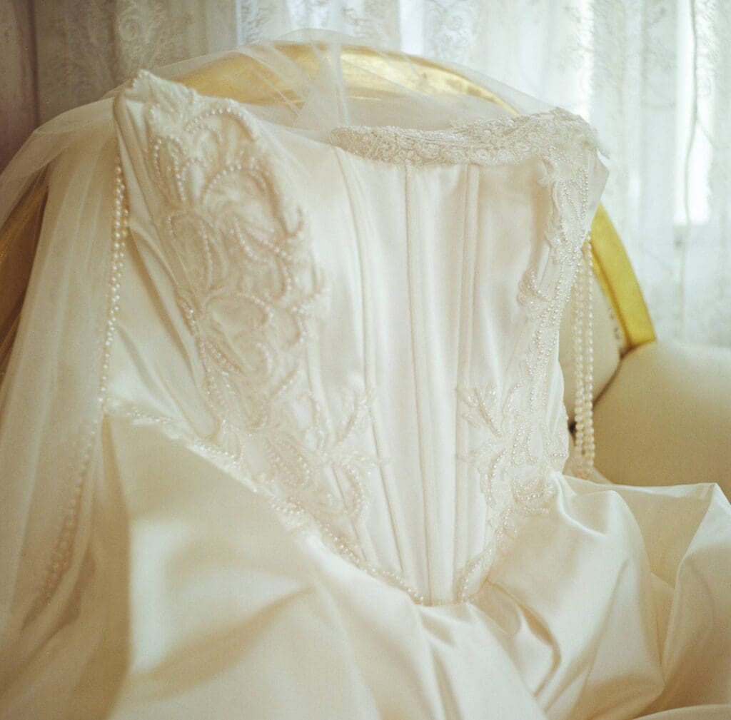 Emotional first look moment captured during film wedding photography